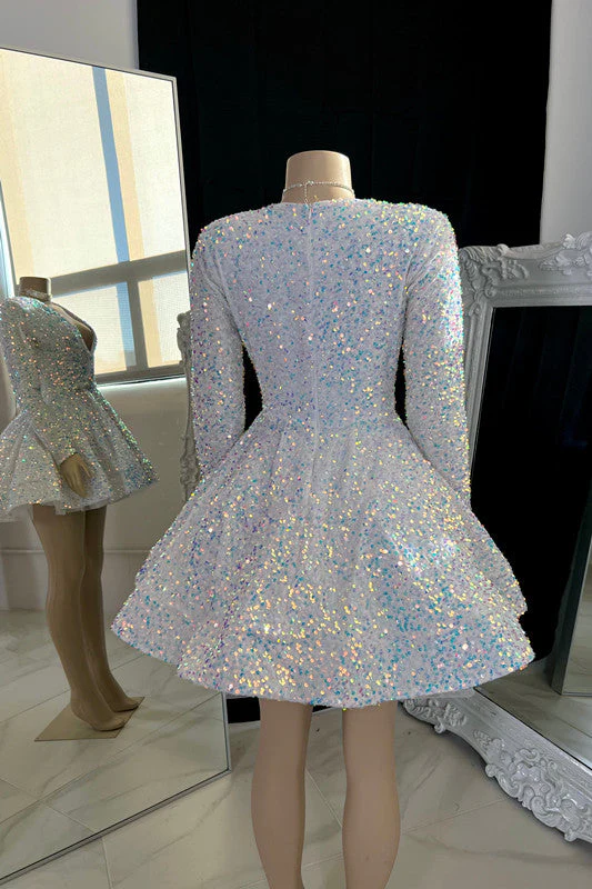 Iridescent Sequin Homecoming Dress 2024 Long Sleeves 6 / Red