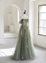 Load image into Gallery viewer, Off-the-shoulder Grey Tulle Prom Dress 2024 Corset Back