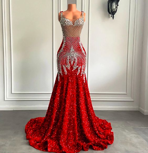 Luxurious Prom Dress 2024 Square Neck Sequin Sparkly AnnaCustomDress