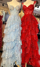 Load image into Gallery viewer, Red Prom Dress 2024 Sweetheart Straps Tiered Tulle with Slit