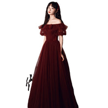 Load image into Gallery viewer, Off-the-shoulder Burgundy Tulle Prom Dress 2025 Corset Back