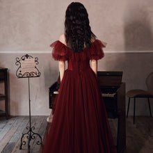 Load image into Gallery viewer, Off-the-shoulder Burgundy Tulle Prom Dress 2025 Corset Back