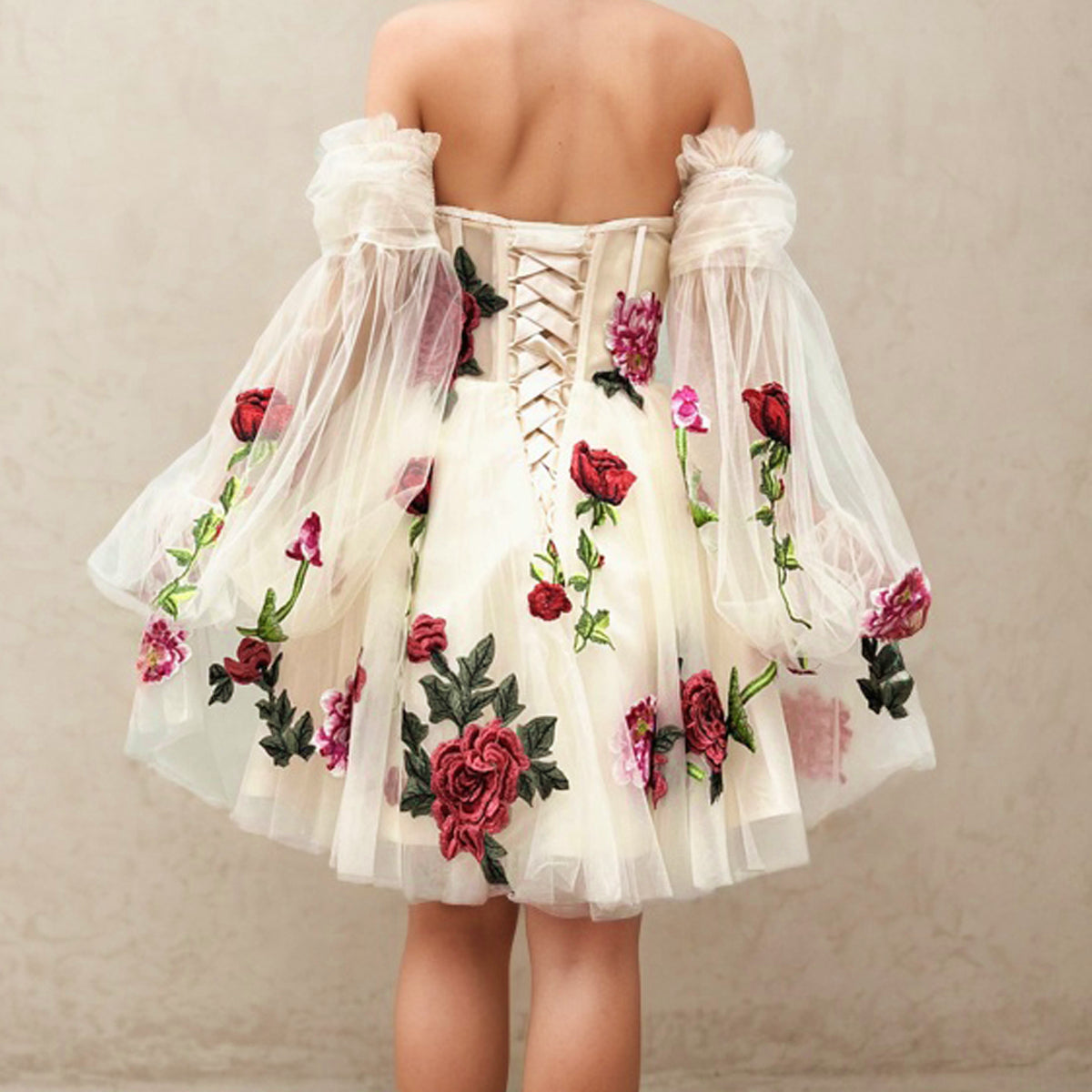 Long Sleeves Floral Homecoming Dress 2024 Corset Back 16W / Same as sample