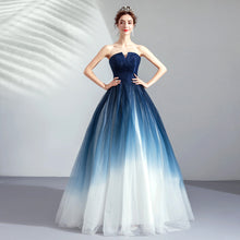 Load image into Gallery viewer, Navy White Ombre Tulle Prom Dress 2025 Corset Back
