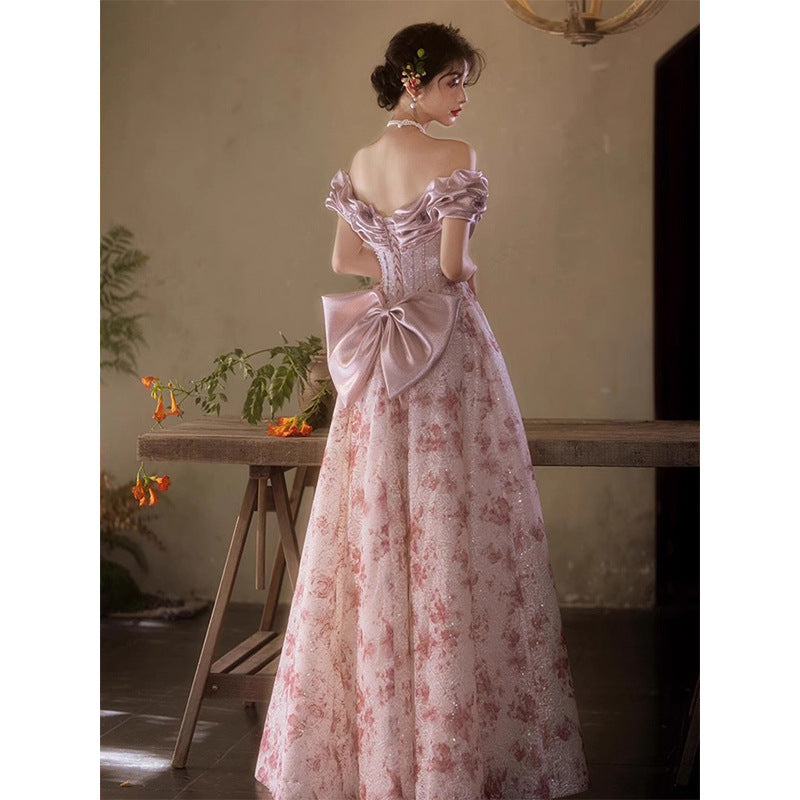 Floral Prom Dress 2025 Corset Back with Bow AnnaCustomDress Floral Prom Dress 2025 Corset Back with Bow AnnaCustomDress