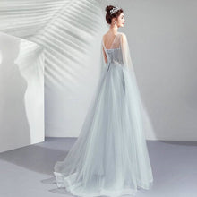 Load image into Gallery viewer, Light Grey Prom Dress 2025 Corset Back with Shoulder Drapings