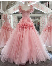 Load image into Gallery viewer, Pink Prom Dress 2024 Sweetheart Tulle with Feathers