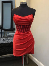 Load image into Gallery viewer, Red Homecoming Dress 2024 Sheer Waist Corset Back