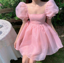 Load image into Gallery viewer, Trendy Homecoming Dress 2024 Pink Organza with Short Sleeves