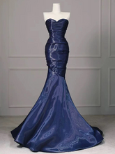 Load image into Gallery viewer, Navy Shiny Satin Prom Dress 2025 Mermaid
