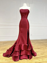 Load image into Gallery viewer, Mermaid Burgundy Satin Prom Dress 2025 with Slit