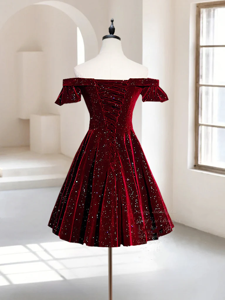 maroon hoco dress Unique Homecoming Dress 2024 Burgundy Glitter Velvet 12 / Custom Color maroon hoco dress Unique Homecoming Dress 2024 Burgundy Glitter Velvet 12 / Custom Color