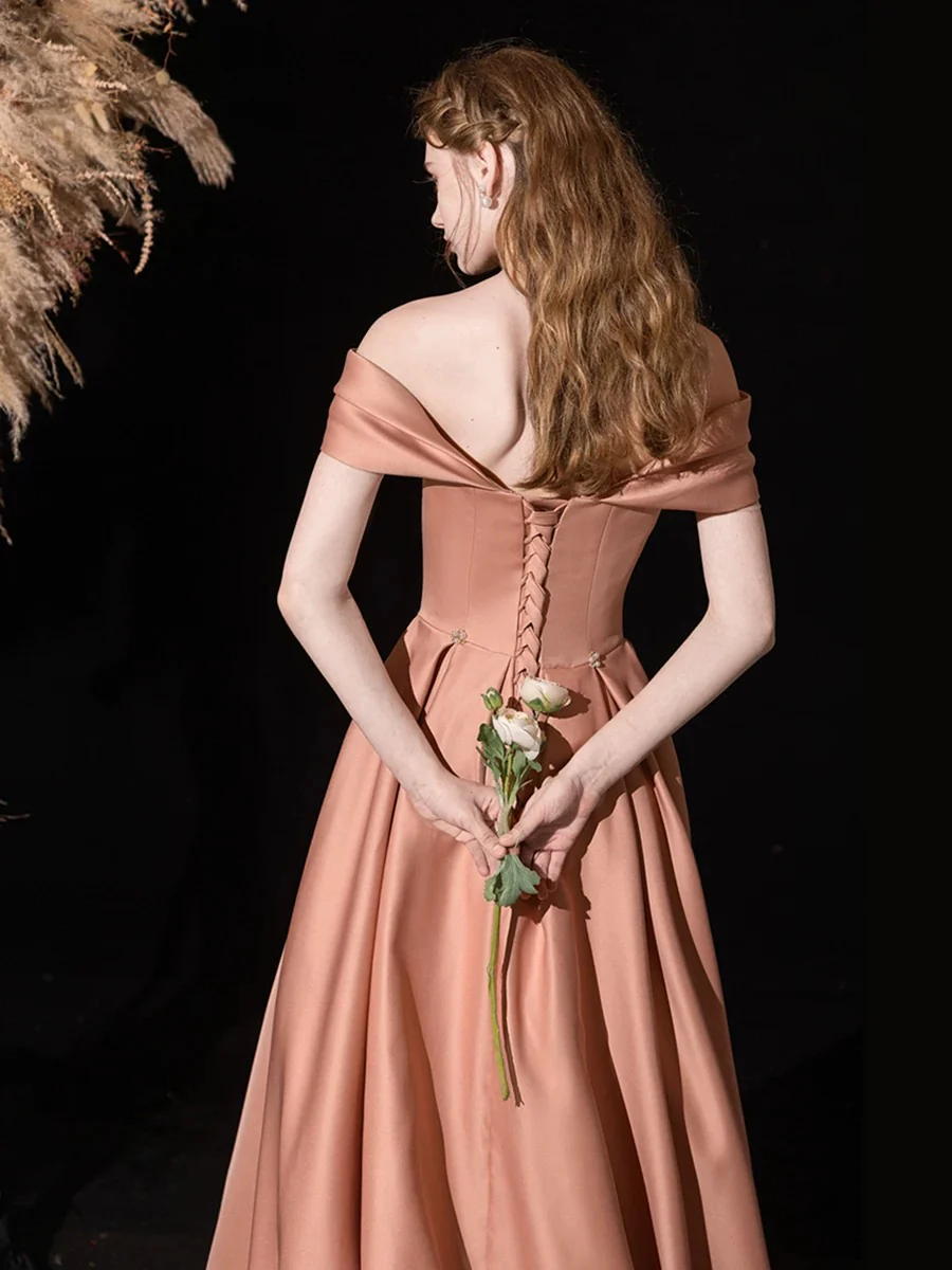 Elegant Dusty Rose Satin Prom Dress 2025 Corset Back 6 / Green