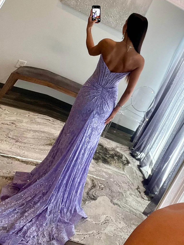 Strapless Lilac Prom Dress 2025 with Slit 26W / Custom Color