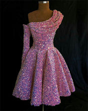 Load image into Gallery viewer, Trendy Homecoming Dress 2023 One-shouder Long Sleeve Sequin with Pleats