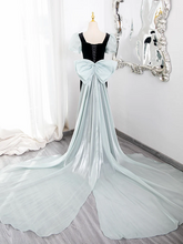 Load image into Gallery viewer, Short Puffy Sleeves Prom Dress 2025 Corset Back with Huge Bow Tail