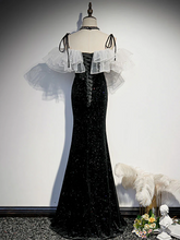 Load image into Gallery viewer, Tied Spaghetti Straps Black Sequin Prom Dress 2025 Corset Back