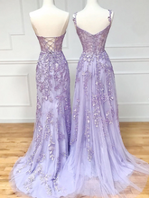 Load image into Gallery viewer, Lilac Purple Lace Appliques Prom Dress 2025 Classic