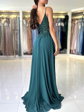 Load image into Gallery viewer, Spaghetti Straps Chiffon Prom Dress 2025 with Slit