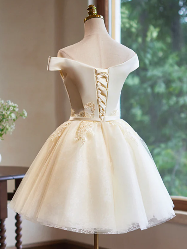Cream Satin Lace Homecoming Dress 2024 Corset Back – AnnaCustomDress
