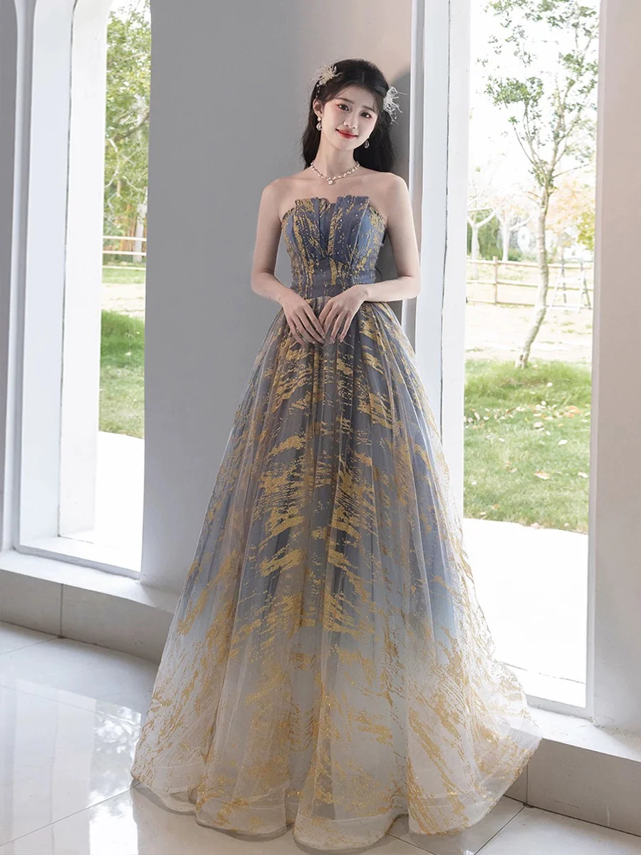 unique prom dresses 2025 Strapless Dress Corset Back Horsehair Hem Size:18.5 32/33 Shown Color Purple Hemline/Train Monica Lewinsky Blue Dress COLOUR_Butter Lemon
