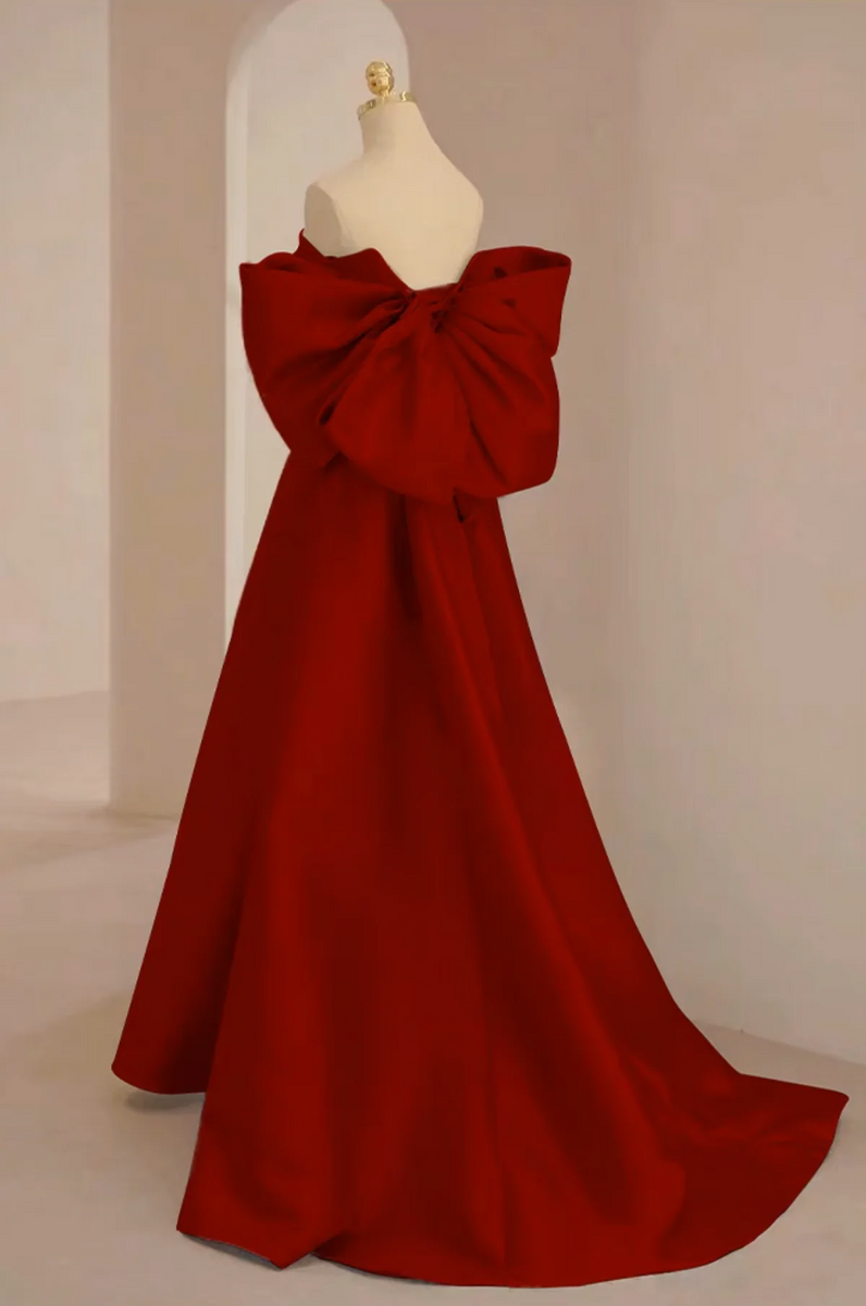 Red Prom Dress 2025 Corset with Large Bow in Back – AnnaCustomDress