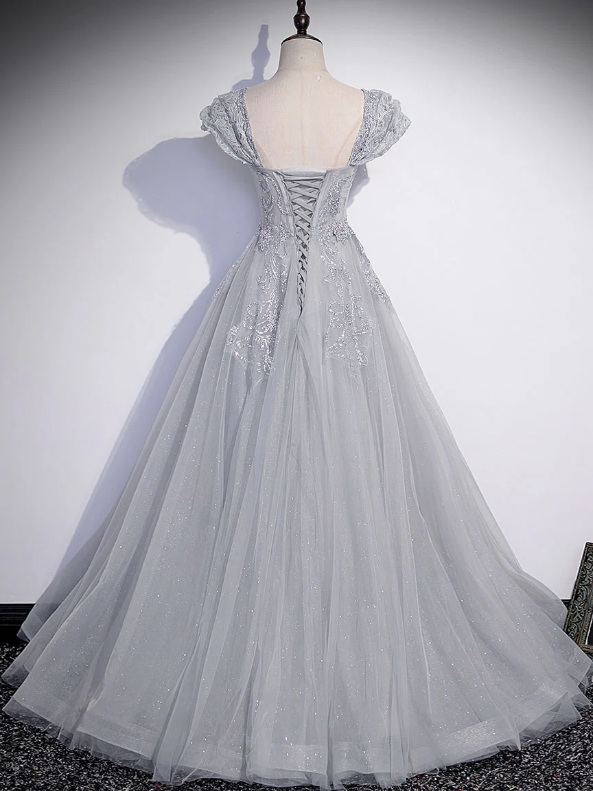Wide Straps Silver Prom Dress 2025 Corset with Horsehair Hem 8 / Green