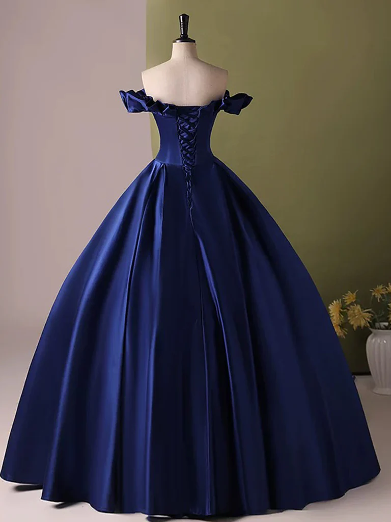 Off-The-Shoulder Royal Blue Prom Dress 2025 Corset Back Simple Elegant 2 / Black