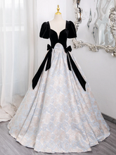 Load image into Gallery viewer, Short Sleeves Floral Jacquard Prom Dress 2025 Corset Back