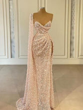 Load image into Gallery viewer, Pink Prom Dress 2024 V Neck Sequined High Split