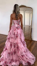 Load image into Gallery viewer, Strapless Pink Floral Prom Dress 2025 Corset with Slit