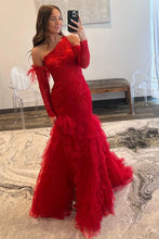 Load image into Gallery viewer, Red Prom Dress 2024 One-shoulder Mermaid with Long Sleeves