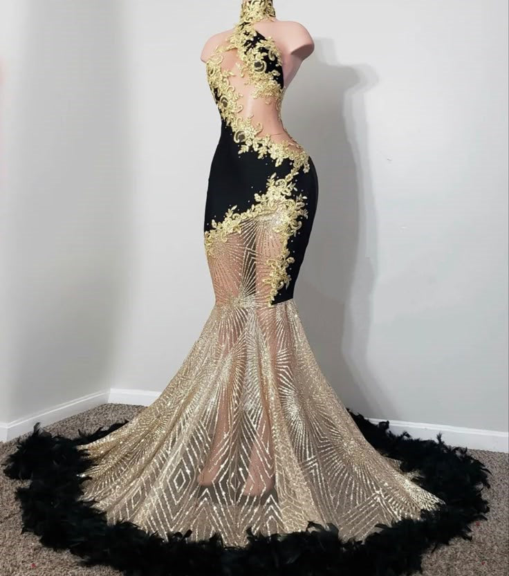 Black Girl Prom Dress 2025 with Feathers – AnnaCustomDress