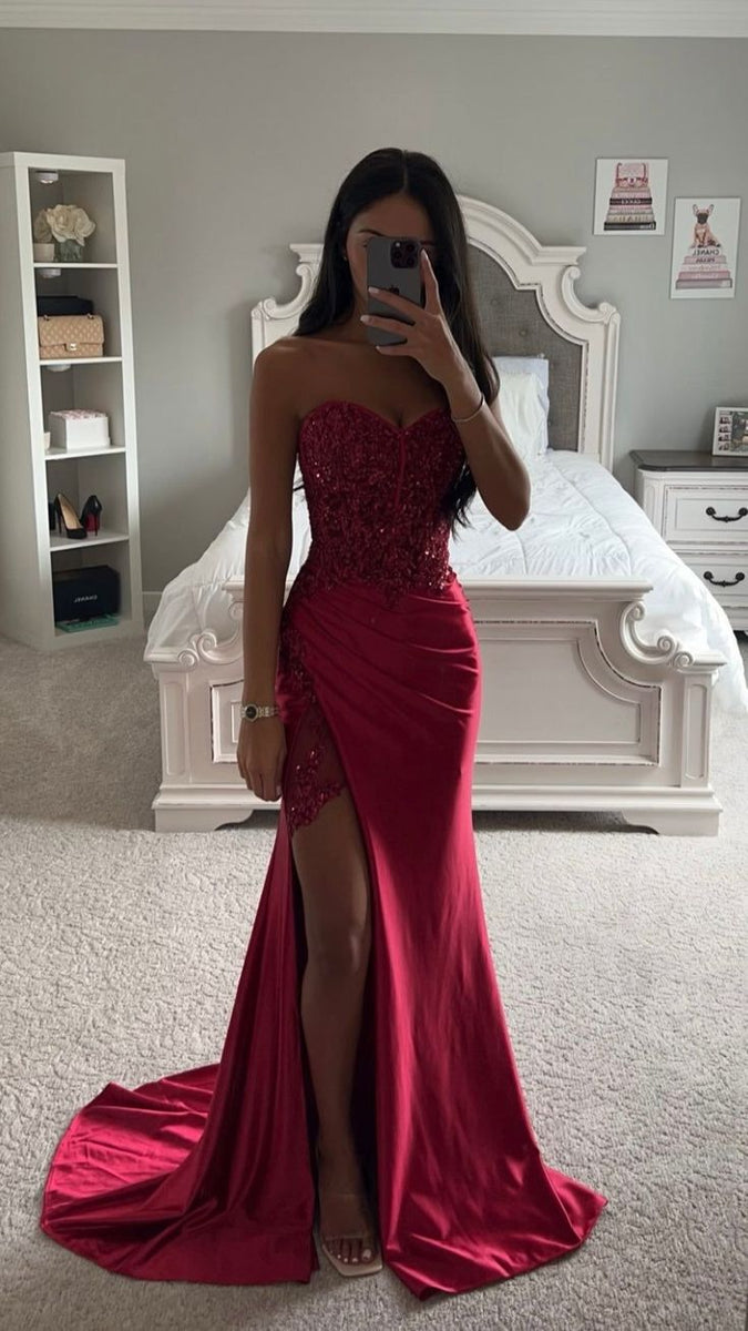 Red silk fashion prom dress