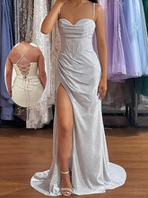 Load image into Gallery viewer, Spaghetti Straps Silver Glitter Prom Dress 2025 Corset with Slit