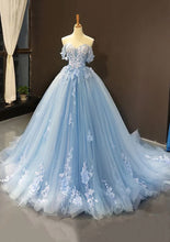 Load image into Gallery viewer, Sky Blue Tulle Floral Appliques Prom Dress 2025 Corset Back