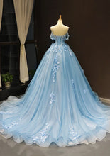 Load image into Gallery viewer, Sky Blue Tulle Floral Appliques Prom Dress 2025 Corset Back