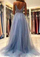Load image into Gallery viewer, Spaghetti Straps Beads Appliques Prom Dress 2025 with Slit
