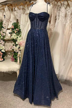 Load image into Gallery viewer, Navy Blue Prom Dress 2024 Spaghetti Straps Sequin