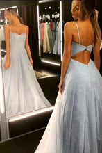 Load image into Gallery viewer, Sky Blue Prom Dress 2024 Spaghetti Straps Tulle Sparkly