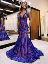 Load image into Gallery viewer, Royal Blue Pattern Sequin Prom Dress 2025 Mermaid