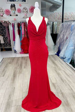Load image into Gallery viewer, Red Prom Dress 2024 Cowl Neck Sequin Mermaid