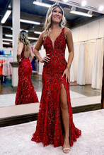 Load image into Gallery viewer, Mermaid Red Sequin Prom Dress 2025 with Slit