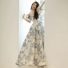 Load image into Gallery viewer, Purple Floral Prom Dress 2025 Corset with Detachable Short Sleeves