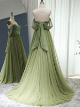 Load image into Gallery viewer, Sage Green Prom Dress 2024 Off the Shoulder Tulle with Pleats