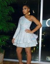 Load image into Gallery viewer, Sparkly Homecoming Dress 2023 Short One-shoulder Sequin Long Sleeve