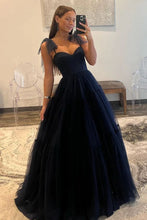 Load image into Gallery viewer, Navy Blue Prom Dress 2024 Spaghetti Straps Tulle Puffy