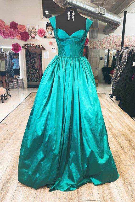 Unique Prom Dress 2024 V Neck Satin with Cap Sleeves AnnaCustomDress