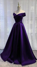 Load image into Gallery viewer, Purple Prom Dress 2024 Off the Shoulder Satin with Pleats