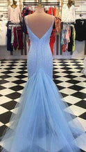 Load image into Gallery viewer, Light Blue Prom Dress 2024 Spaghetti Straps Sequin Tulle
